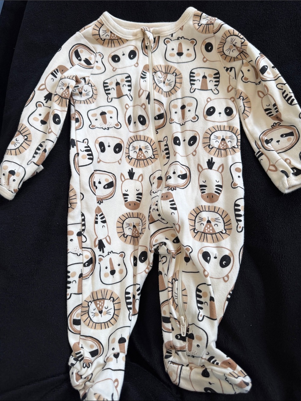 wonder nation Cream and Brown Animal Print Footed One-Piece